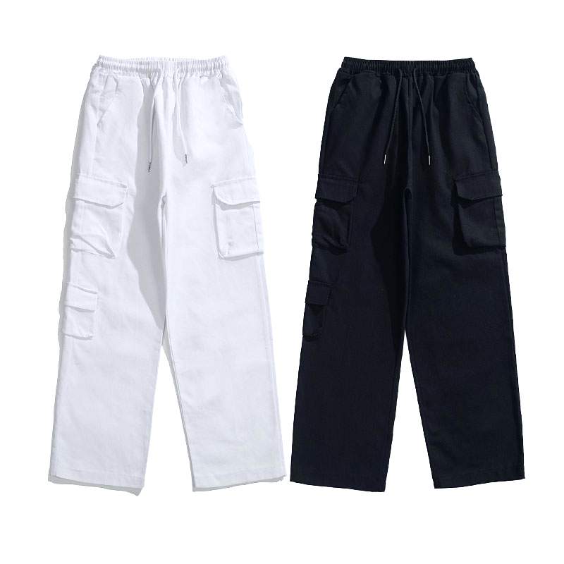 Quần jean nam đen trắng quần Hiphop Ống Rộng Nhiều Túi Cotton Màu Trắng/Đen Thời Trang Cho Nam quần trắng ống rộng nam