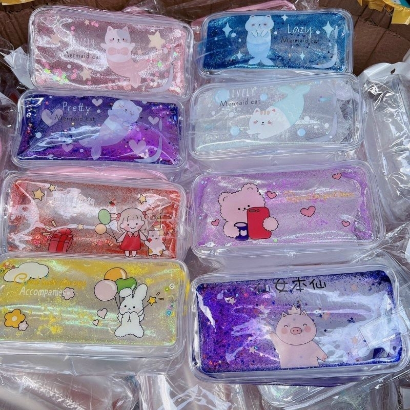 Hộp bút nhũ trong suốt kèm bút dễ thương