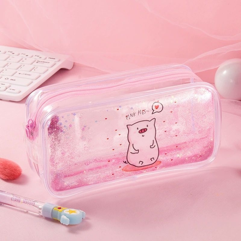 Hộp bút nhũ trong suốt kèm bút dễ thương