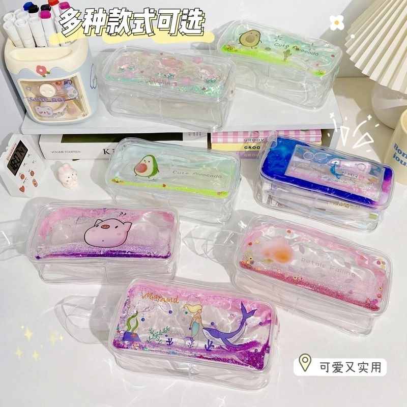 Hộp bút nhũ trong suốt kèm bút dễ thương