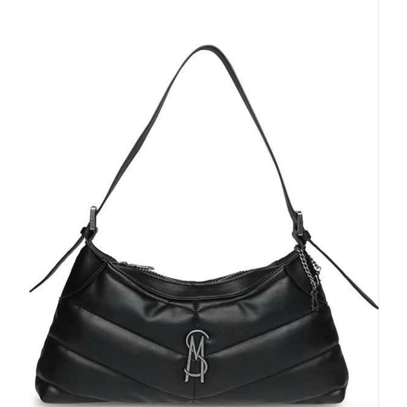 Túi xách nữ kẹp nách STEVE MADDEN đeo vai kẹp nách màu đen chần V da mềm mướt siêu đẹp size 30cm