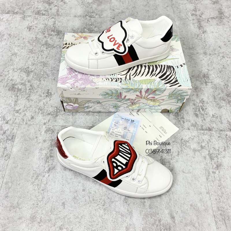 Giày thể thao sneaker nam nữ da thêu vạch môi đỏ Blind For Love gót vảy song màu GS01P