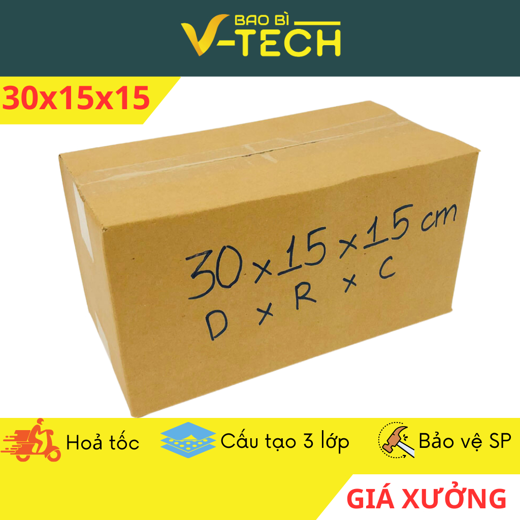 Hộp giấy gói hàng 30x15x15cm hộp carton đóng hàng giá rẻ
