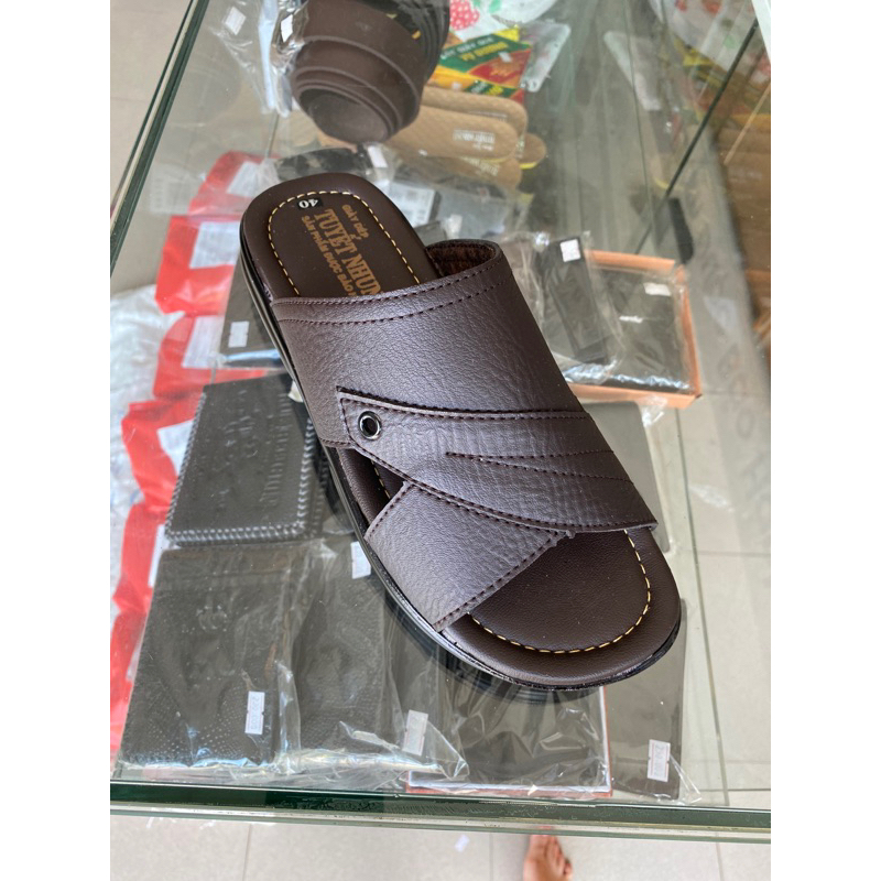 Dép nam simili màu đen/vàng đế cao 2cm bản chim
