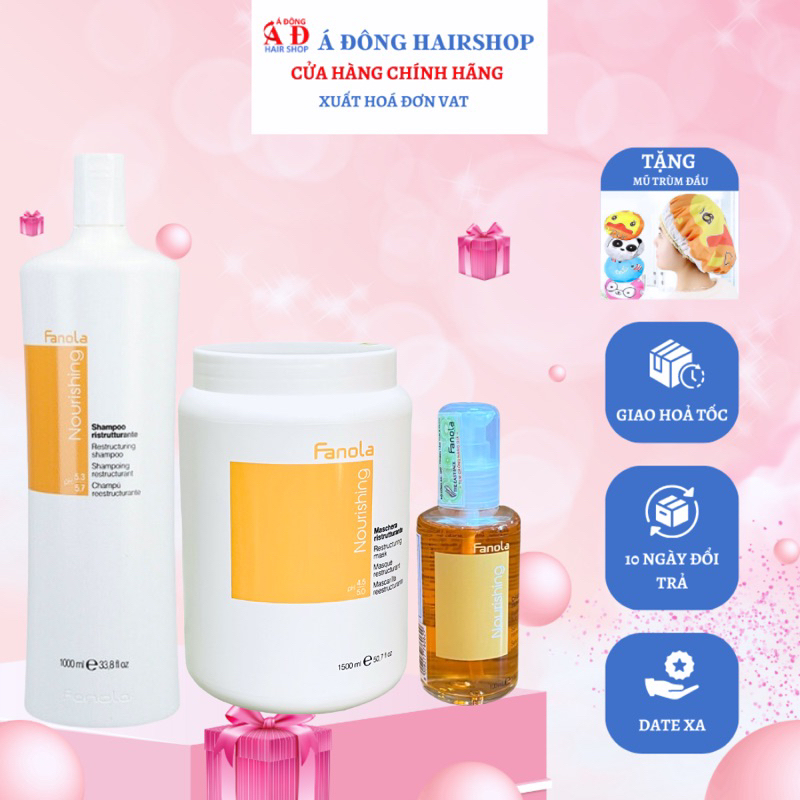 [+Tặng mũ trùm] Bộ dầu gội hấp ủ dưỡng tóc Ý Fanola Nutricare Nourishing phục hồi suôn mượt chính hãng Ý