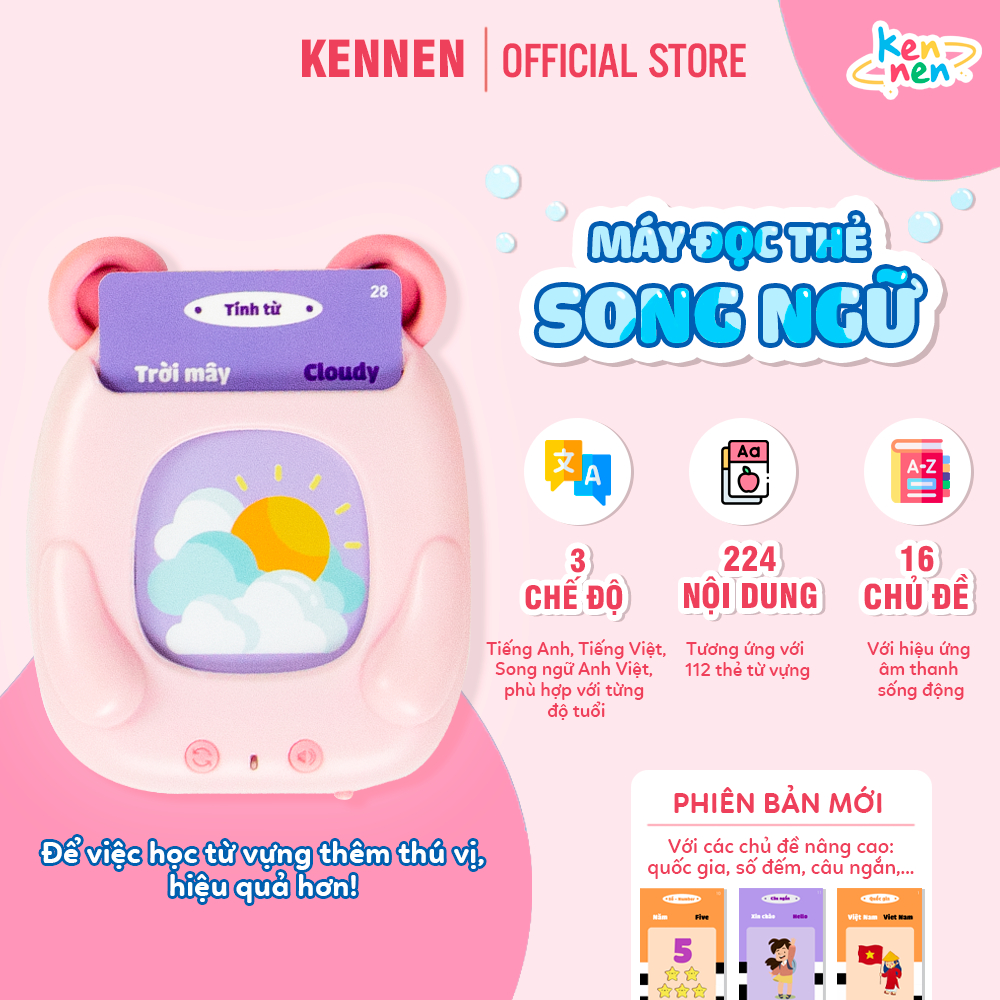 Máy đọc thẻ flashcard cao cấp song ngữ Anh Việt cho bé Kennen bảo hành 6 tháng