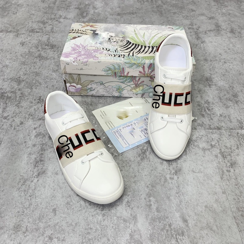 Giày thể thao sneaker nam nữ Ace Elastic Stripe quai dây đai chun dệt chữ sọc đen đỏ phối gót vảy đỏ full box bill GS04P