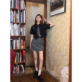 Áo sơ mi cộc tay croptop kèm cavat QCL1 LuciK Shop AS0007