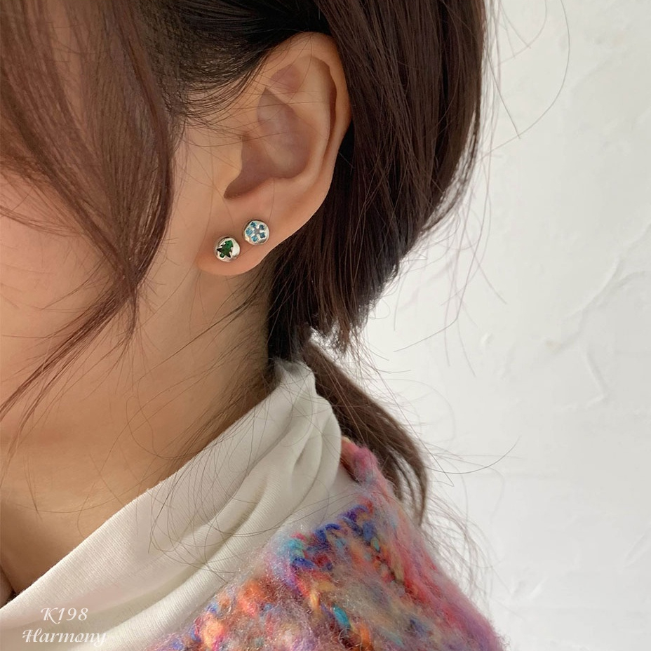 Bông khuyên tai bạc nữ mạ vàng mặt tròn Christmas noel giáng sinh nhiều hình xinh xắn | HARMONY ACCESSORIES K198