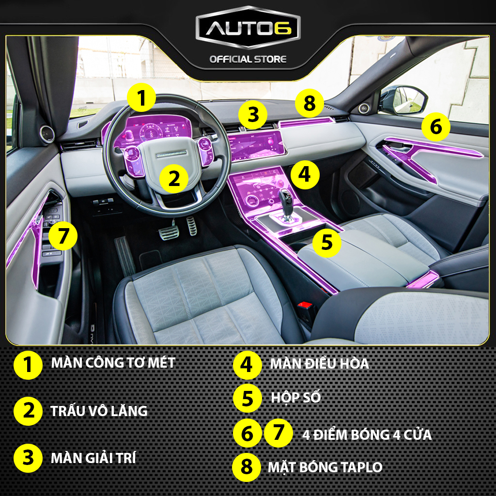 RANGE ROVER EVOQUE 2019-2023 - Phim PPF dán bảo vệ nội thất ô tô - AUTO6 &lt;Chống xước và che mờ các vết xước cũ hiệu quả&gt;