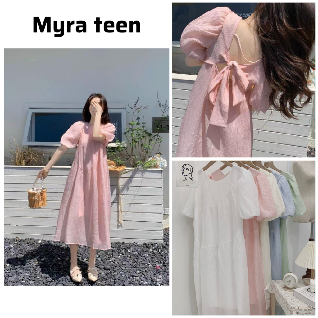 Váy suông nơ lưng màu hồng pastel tiểu thư Myra.teen_VayD373/p0k30