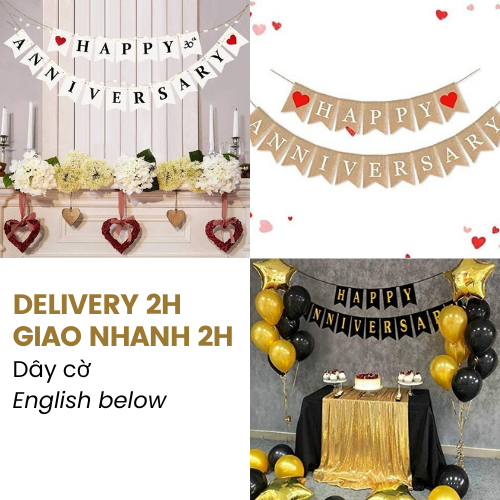 Dây Cờ Happy Anniversary Trang Trí Lễ Kỷ Niệm Nhiều Mẫu - Happy Anniversary Bunting HPAN13