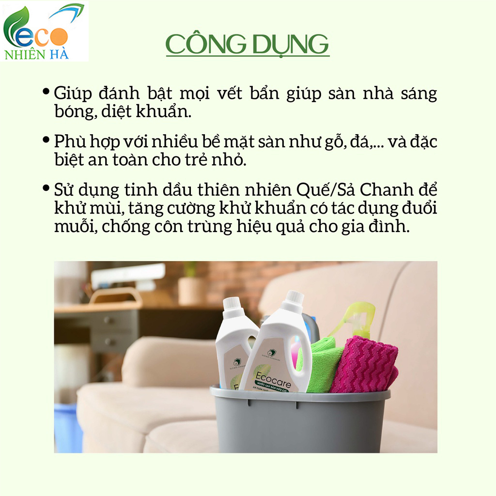 Nước lau sàn ECOCARE 4L tinh dầu thiên nhiên, nước lau nhà đuổi muỗi, chống trượt bé