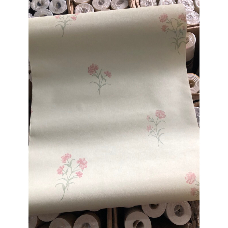 Giấy dán tường thô lụa khổ 53cm*9,5 mét dán keo sữa hoa nhí vân nổi