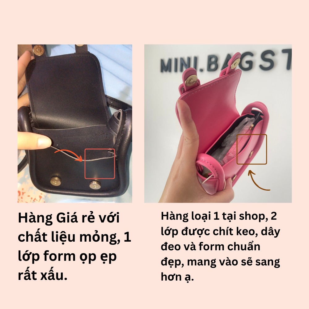 Túi đeo chéo nữ mini niche 2 nút dáng vuông màu pastel