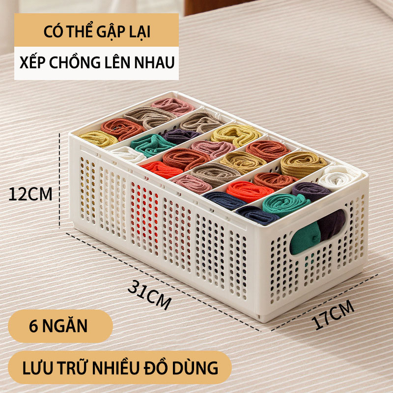 Hộp đựng đồ lót có khay chia nhiều ngăn đa năng, Hộp nhựa đựng quần áo tất vớ tiện lợi
