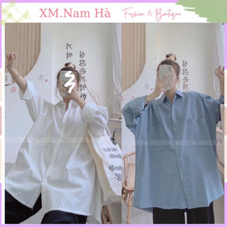 Áo Sơ mi nữ đi học có túi in chữ lưng dáng Ullzang, sơ mi trắng form rộng ABSOLUTE