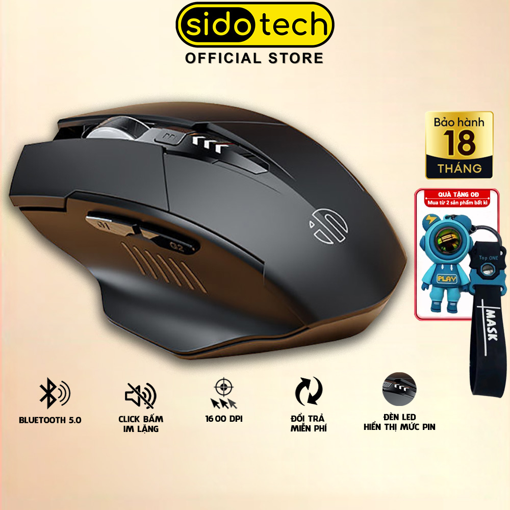 Chuột không dây bluetooth SIDOTECH M6PRO gaming tắt âm silent chống ồn công thái học laptop máy tính làm việc chơi game