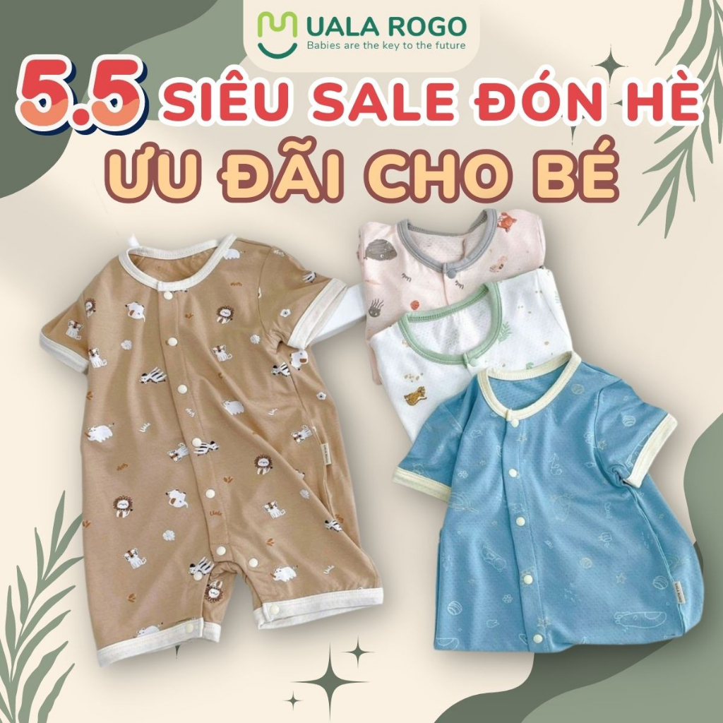 Bộ Bodysuit cộc tay cho bé Ualarogo 3-12 tháng vải Modal cúc giữa mềm mại thoáng mát co giãn 3701