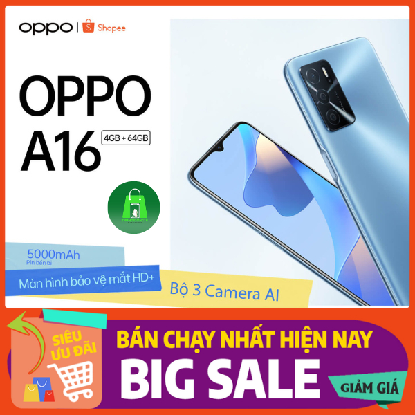 điện thoại Oppo A16 2022 Chính Hãng 2sim Ram 6/128G, Cày Liên Quân-Free Fire-PUBG mượt mà, Bảo hành 12 Tháng - BCC 01