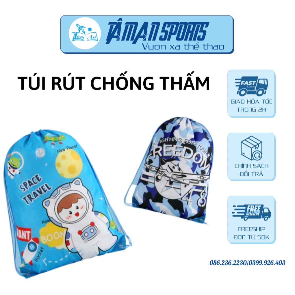 Túi/balo dây rút chất liệu vải chống nước phù hợp đi bơi, tập thể thao- Tâm An Sport