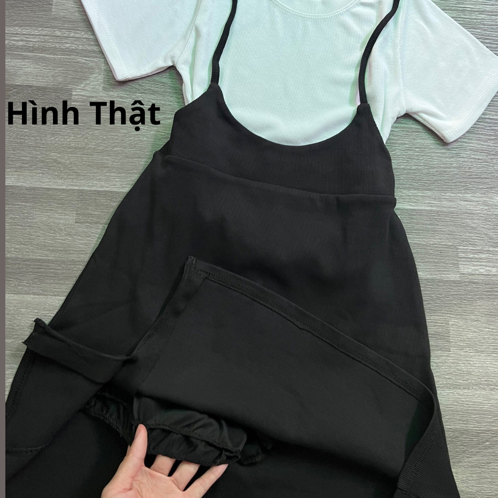Set yếm hai dây cột nơ kèm áo thun ôm body Meei Shop, Set kiểu nữ chất thun gân tăm QC loại 1  -A69-