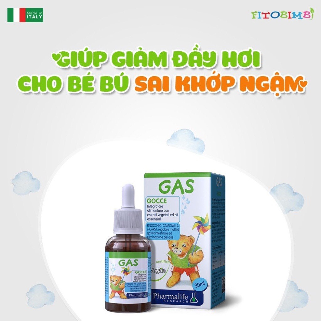 Gas Fitobimbi - hỗ trợ giảm rối loạn tiêu hóa cho bé - Chai 30ml - nhập khẩu từ hãng Fitobimbi của Ý ( Fitobimbi Gas )