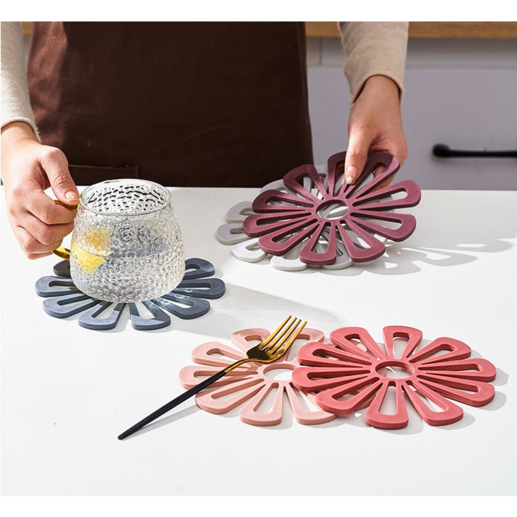 Miếng lót nồi hình bông hoa, đế lót ly, tấm đệm nồi, bát cách nhiệt, thiết kế trang trí bàn ăn trang nhã bắt mắt