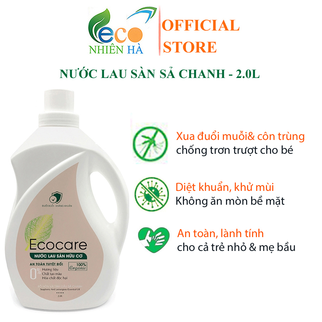 Nước lau sàn ECOCARE 2L tinh dầu sả chanh, nước lau nhà đuổi muỗi