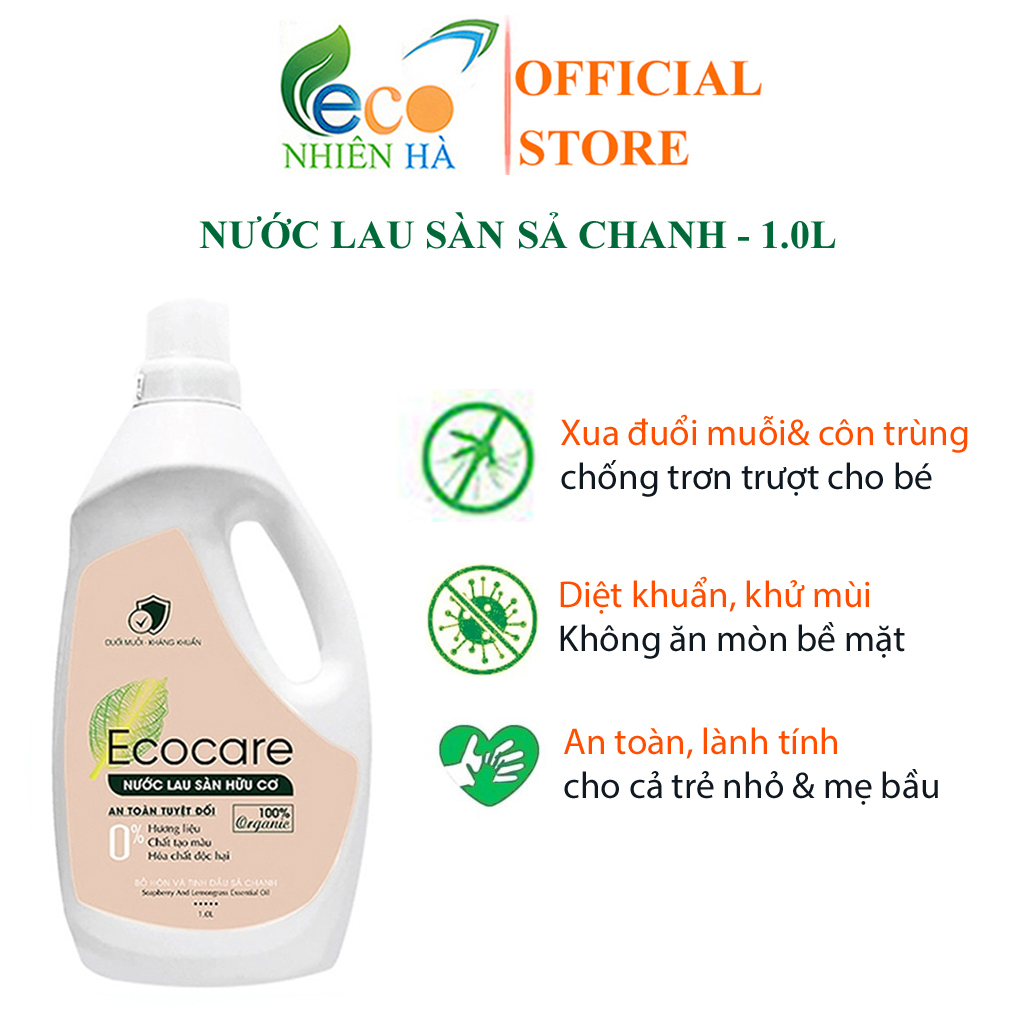 Nước lau sàn ECOCARE 1L tinh dầu sả chanh, nước lau nhà đuổi muỗi