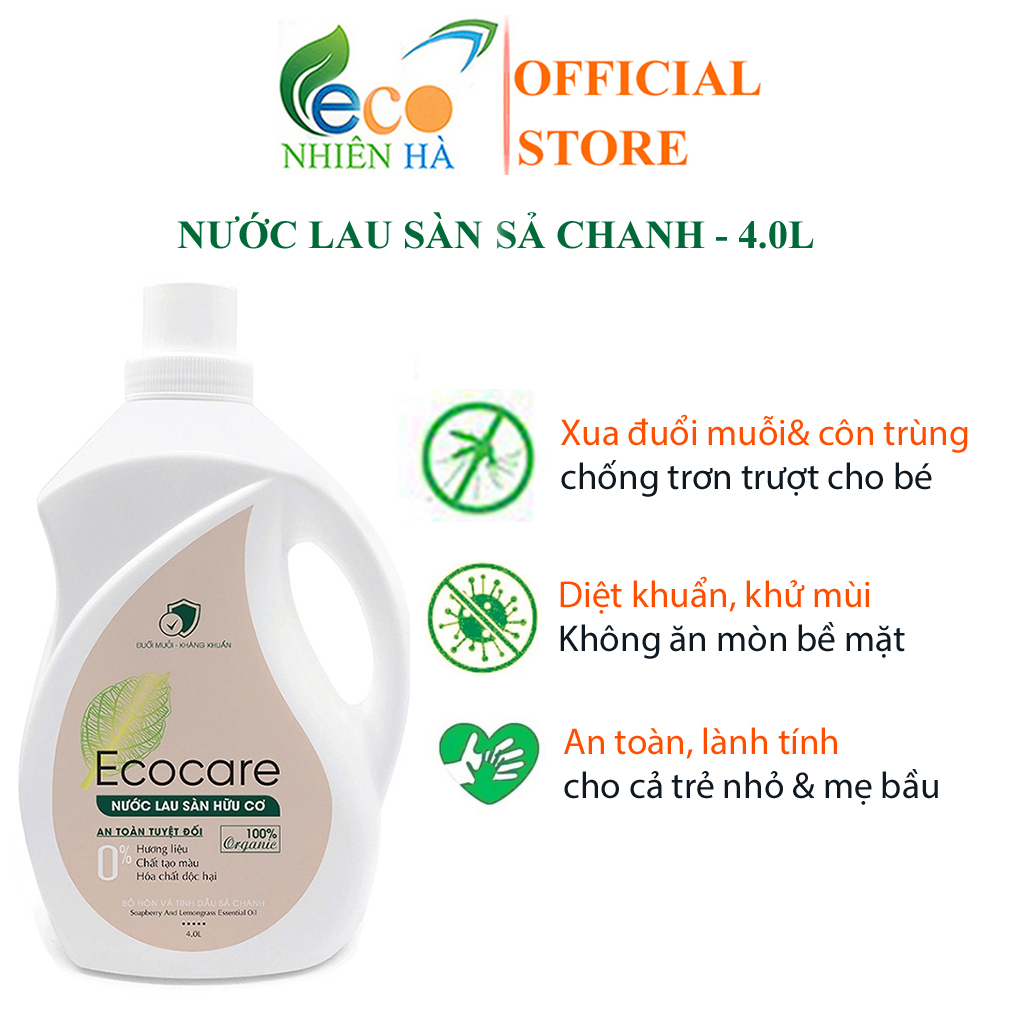 Nước lau sàn ECOCARE 4L tinh dầu sả chanh, nước lau nhà đuổi muỗi