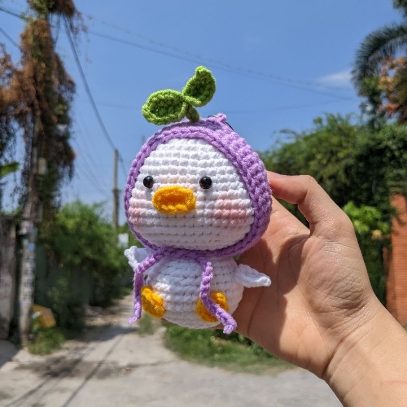 Móc khoá vịt trùm đầu len handmade