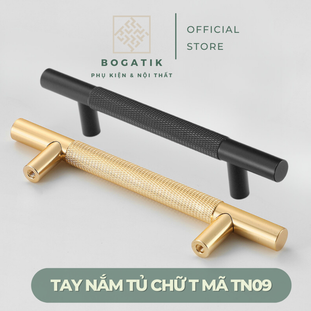 Tay nắm cửa tủ ngăn kéo, tay nắm tủ bếp chữ T hợp kim nhôm màu đen, vàng kim hiện đại mã TN09