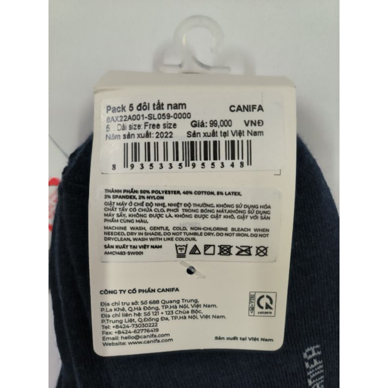 Pack 5 đôi tất cổ ngắn nam Canifa