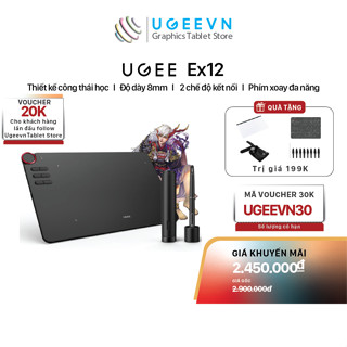 Bảng Vẽ Điện Tử Ugee EX12 -10x6inch Wireless Lực Nhấn 8192 Nút Xoay Dial ( Quà tặng kèm)