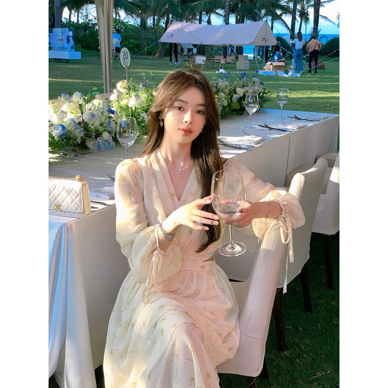 Đầm Voan Hoa Nhí Dáng Xoè Dài Khoét Eo Taobao Order