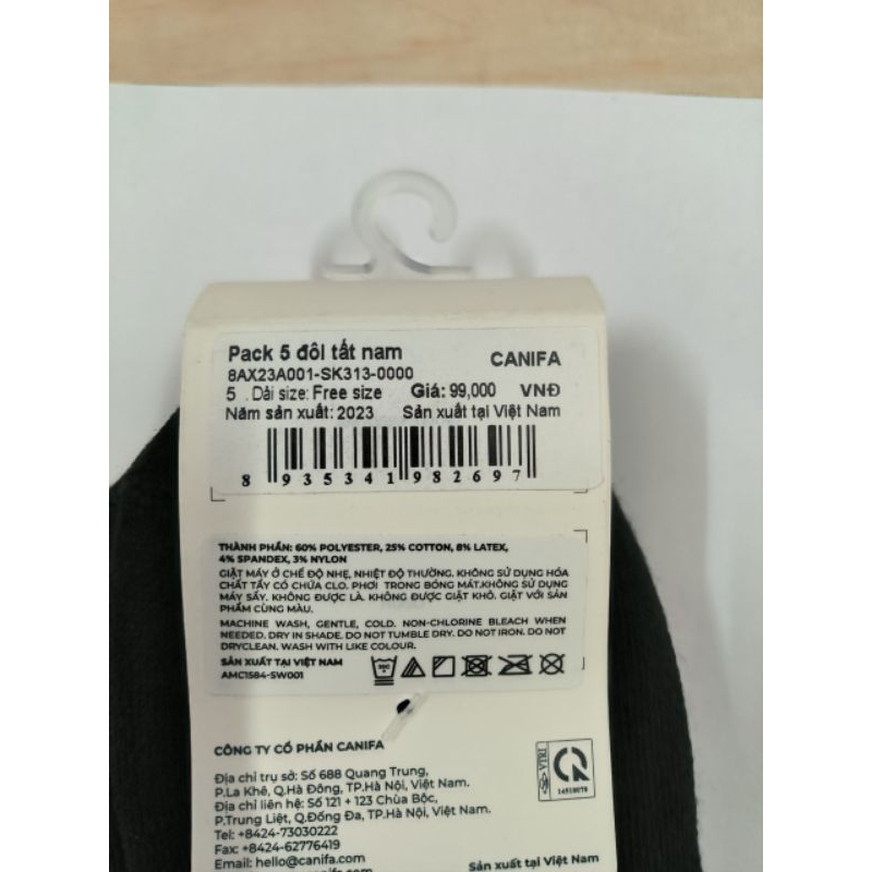 Pack 5 đôi tất cổ ngắn nam Canifa