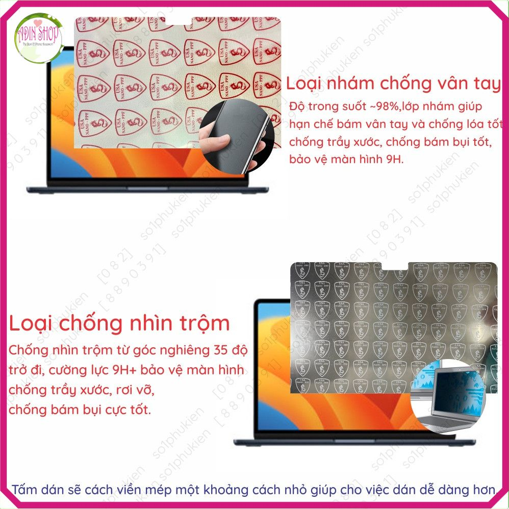 Dán màn hình CƯỜNG LỰC 9H MacBook Pro 13 inch/14 inch/16 inch/Air nano dẻo siêu mỏng, trong suốt