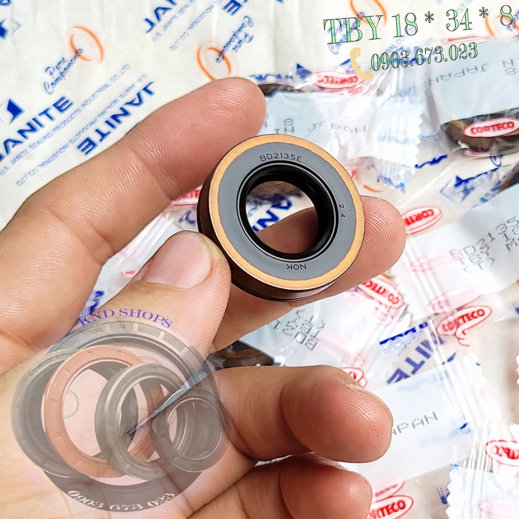 Phớt dầu NOK TBY 18*34*8, Phớt lò xo chặn nhớt trục cho phụ tùng Ô tô, máy tàu thủy và xe cơ giới công trình