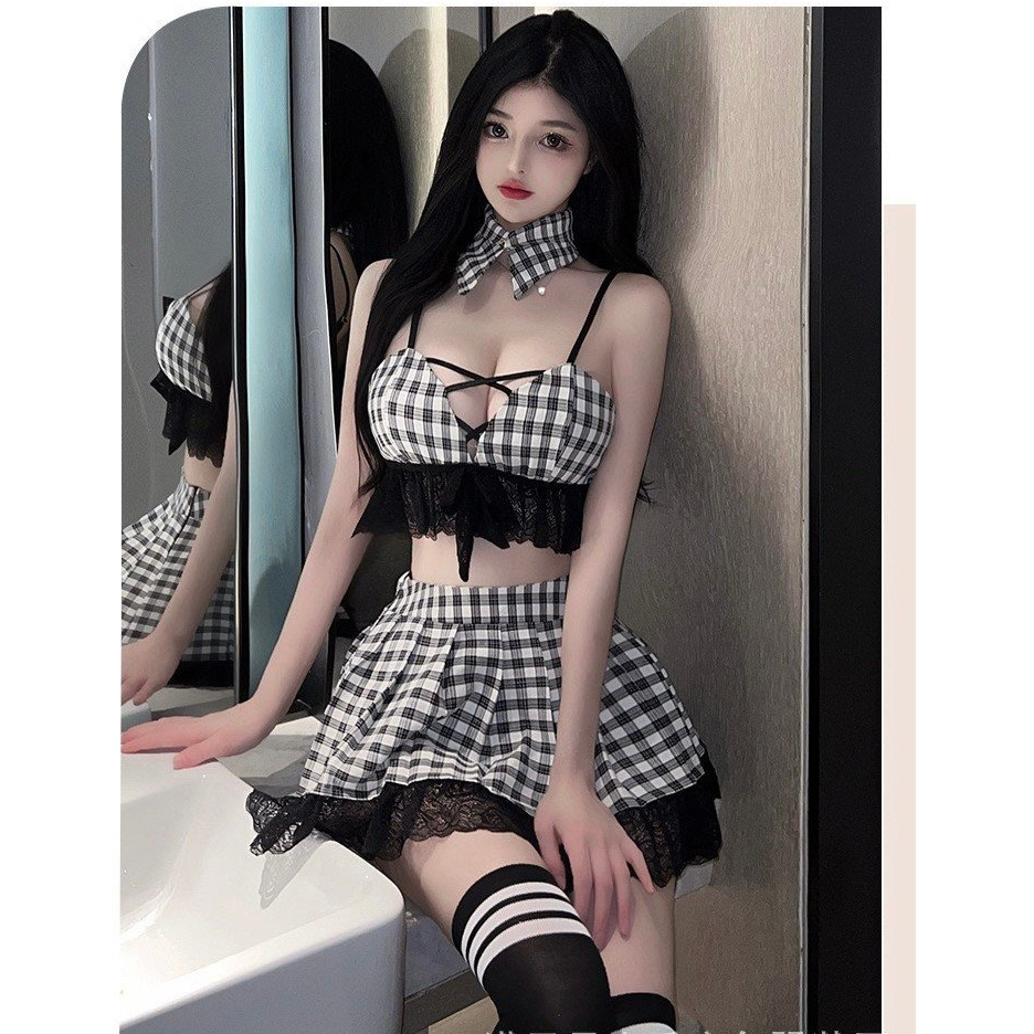Váy ngủ cosplay kẻ có cổ cao cấp gợi cảm 2580