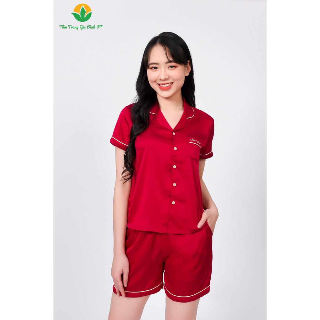 Đồ mặc nhà nữ  mùa hè thời trang gia đình Việt Thắng quần đùi, áo cộc tay, chất lụa - B43.2301