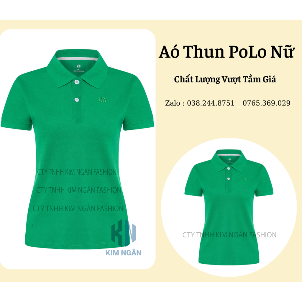 Áo Thun PoLo Nữ Màu Xanh Két Chất Vải Cá Sấu Dày Đẹp