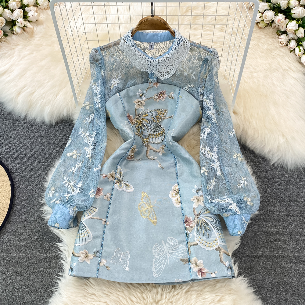 Đầm tay dài cổ sơ mi dáng váy A chất jeans