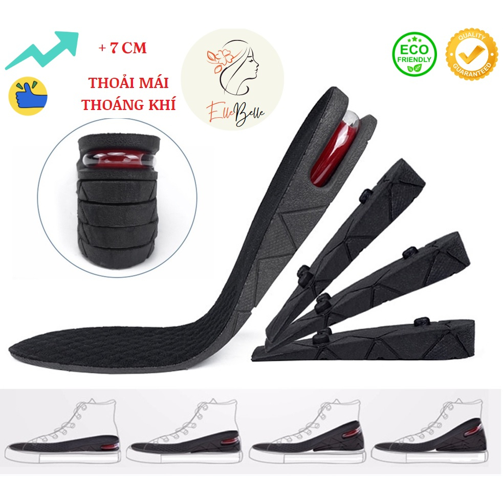 Miếng Lót Giày Độn Đế Tăng Chiều Cao (1 Cặp 2 miếng Tăng 3 đến 7cm) Đệm khí Cao su đúc thoáng khí Lót nhung cao cấp