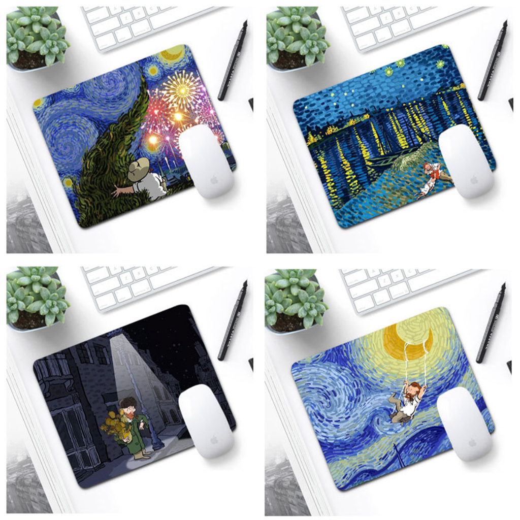 Miếng lót chuột, mouse pad nhỏ gọn dùng trong văn phòng, họa tiết Van Gogh độc đáo