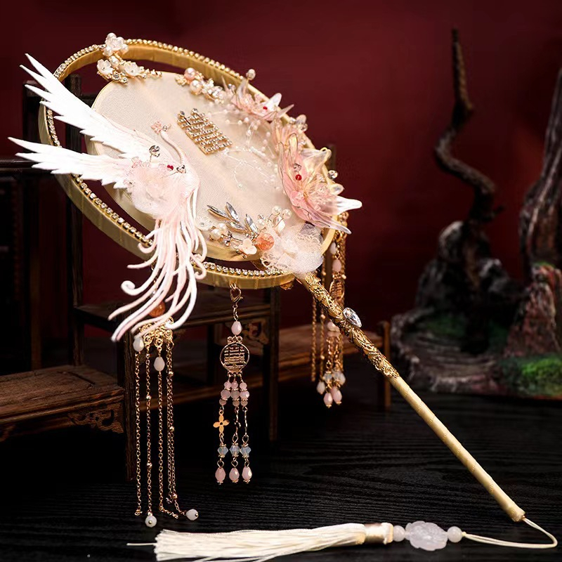 (1 cái)Quạt cầm tay hình tròn phong cách cổ trang Trung Hoa, Phụ kiện chụp hình cổ trang