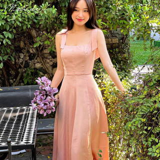 Maide Đầm lụa tiểu thư dáng xòe cổ vuông thanh lịch Feime Dress (Hồng)