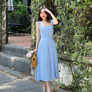 Maide Đầm lụa tiểu thư dáng xòe cổ vuông thanh lịch Feime Dress (Xanh blue)