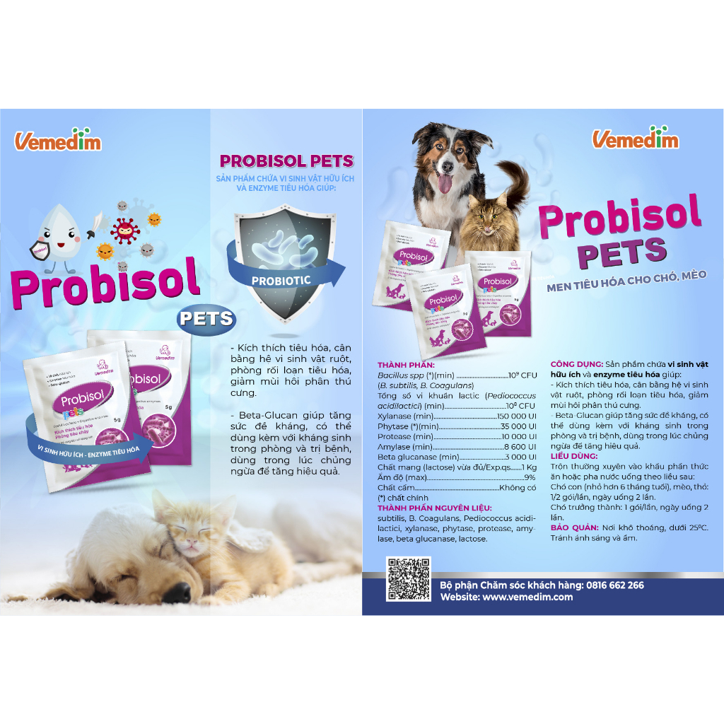 PROBISOL PETS - MEN TIÊU HÓA CHO CHÓ, MÈO - gói 5 gam