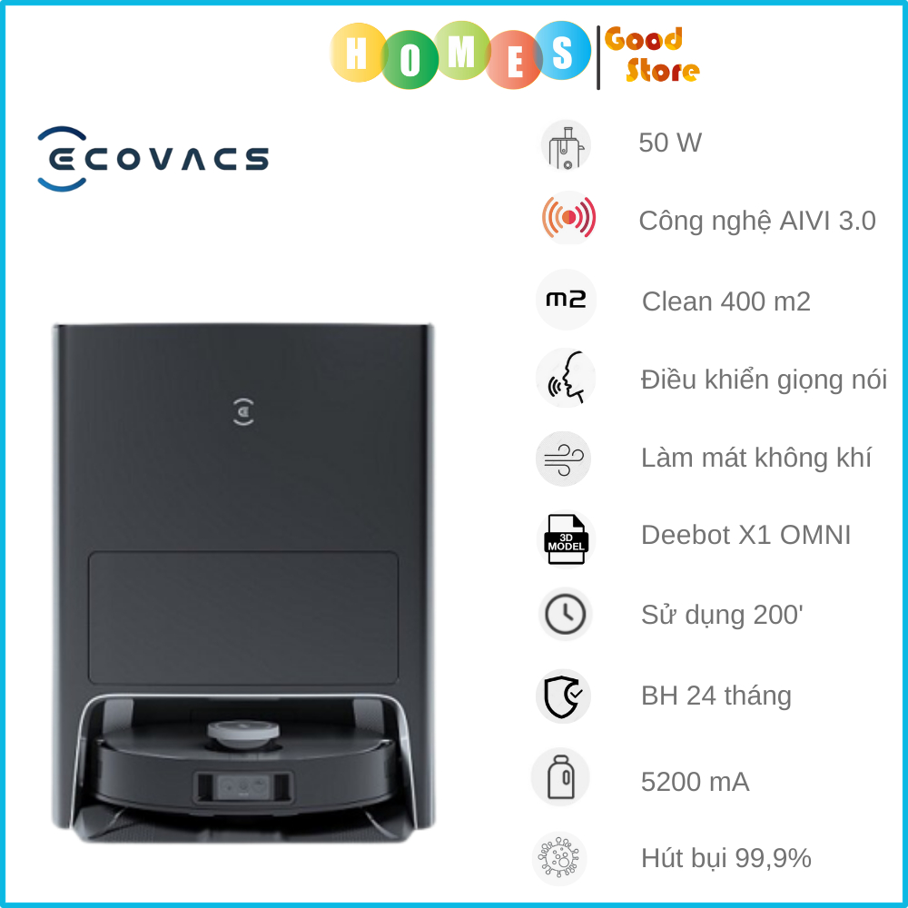 [Hỏa Tốc] Robot Hút Bụi Lau Nhà Ecovacs Deebot X1 OMNI – Bản Quốc Tế - Tự Sấy Giẻ, Bơm Nước Tự Đông - BH 24 Tháng | BigBuy360 - bigbuy360.vn